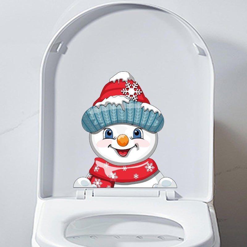 Iprokiu Christmas Toilet Sticker Funny Christmas Santa Claus Snowman Elf Toilet Seat Cover Decoration Waterproof Toilet Seat Lid Decal Bathroom Wall Sticker (Snowman) - Image 1